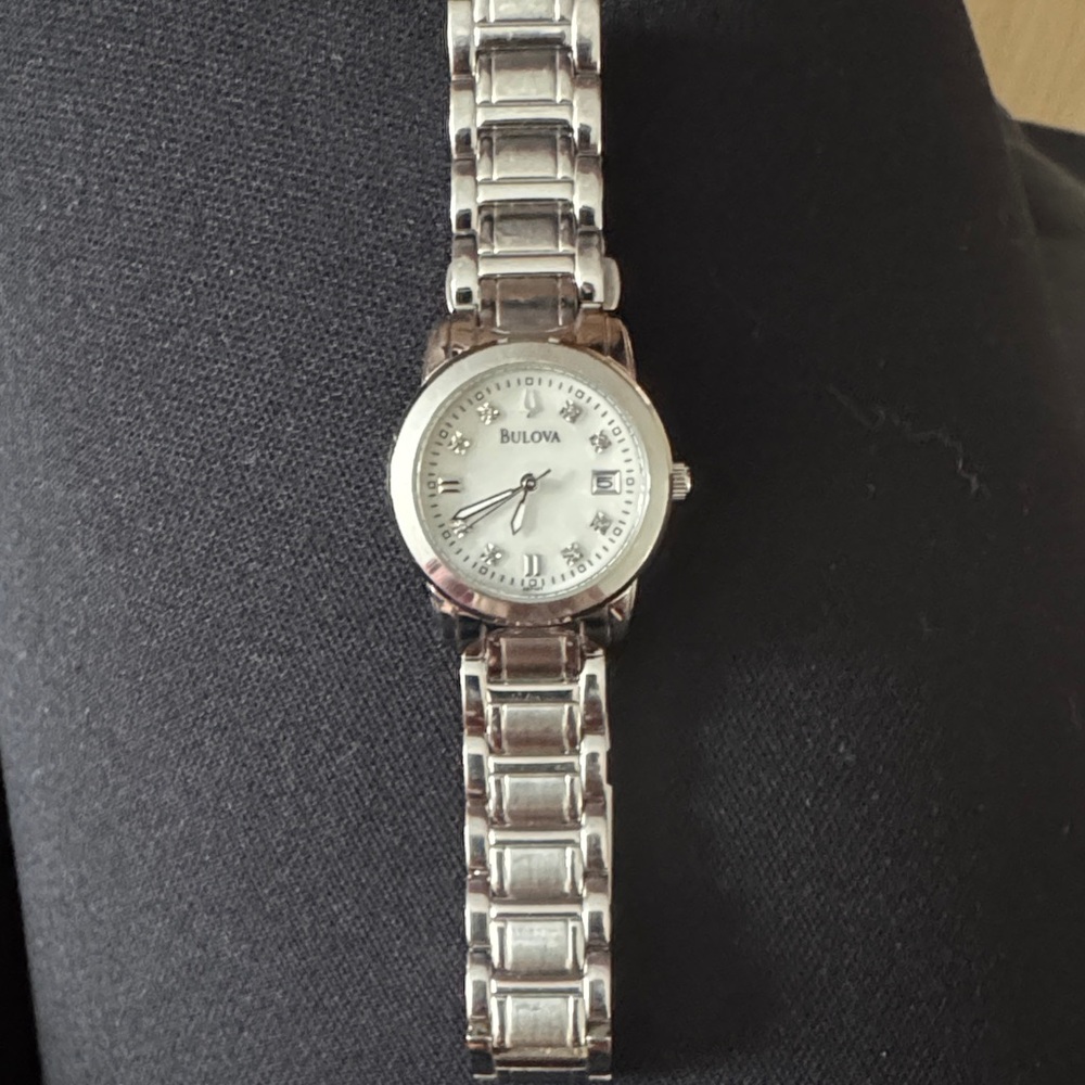 Bulova Silver-Tone Watch with White Dial